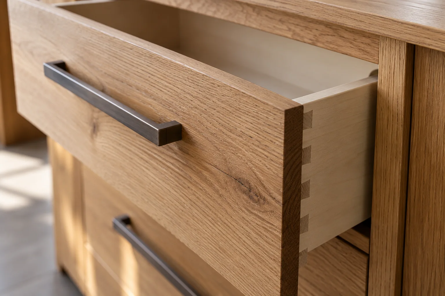 Illustratieve houten kastlade met verbindingen, geen uitgevoerd werk van AMR